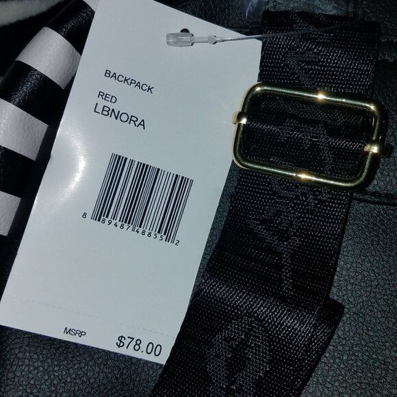 LUV BETSEY Black and White Striped Backpack with Red Heart main image 6